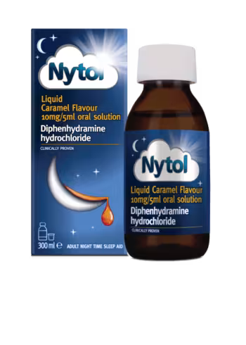 Nytol Liquid Caramel Flavour bottle and carton